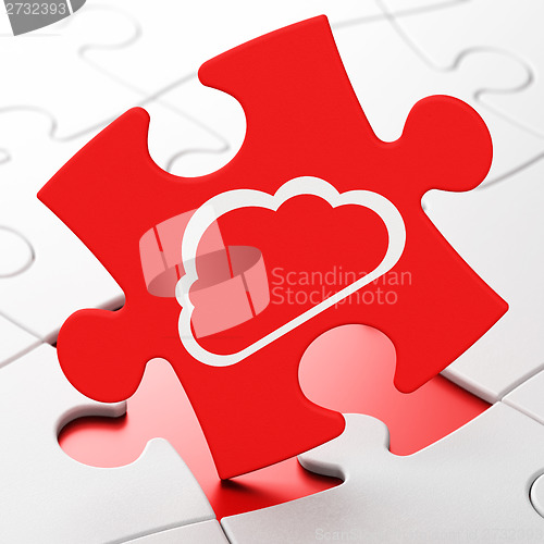 Image of Cloud networking concept: Cloud on puzzle background