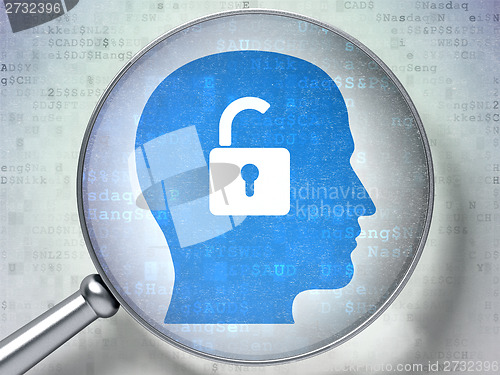 Image of Finance concept: Head With Padlock with optical glass on digital background