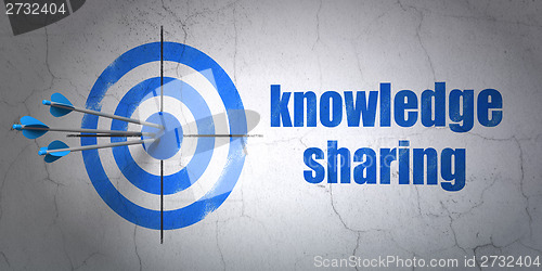 Image of Education concept: target and Knowledge Sharing on wall background