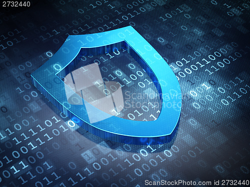 Image of Privacy concept: Blue Contoured Shield on digital background