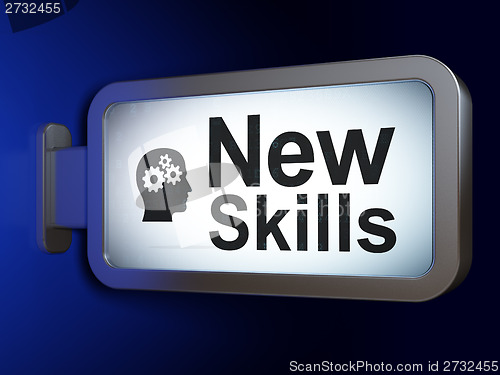 Image of Education concept: New Skills and Head With Gears on billboard background
