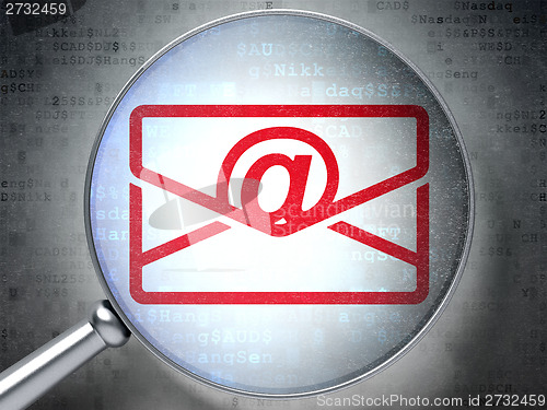 Image of Finance concept: Email with optical glass on digital background