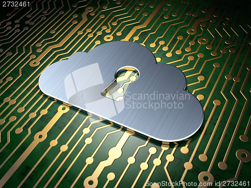 Image of Cloud computing concept: Cloud With Keyhole on circuit board