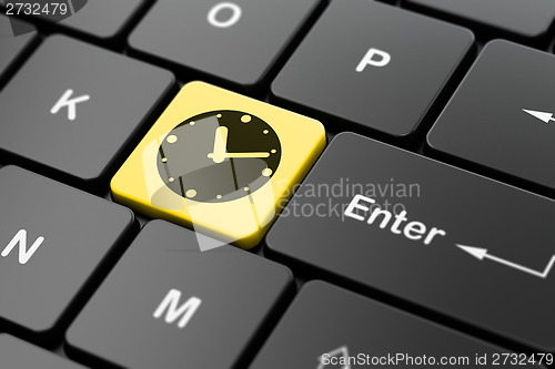 Image of Time concept: Clock on computer keyboard background