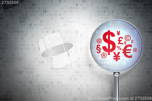 Image of Business concept:  Finance Symbol with optical glass on digital background