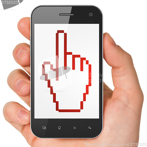 Image of Social network concept: Mouse Cursor on smartphone