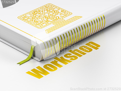 Image of Education concept: book Computer Pc, Workshop on white