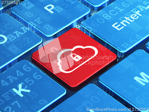 Image of Cloud computing concept: Cloud With Padlock on computer keyboard background