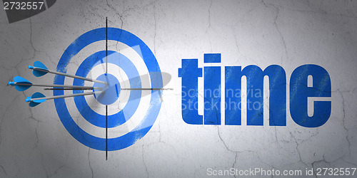 Image of Timeline concept: target and Time on wall background