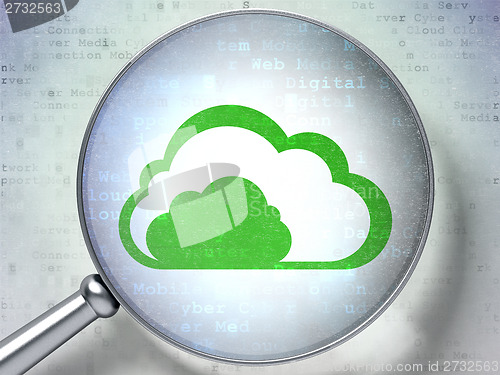 Image of Cloud networking concept: Cloud with optical glass on digital background