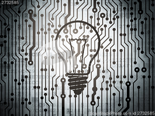 Image of Finance concept: circuit board with Light Bulb