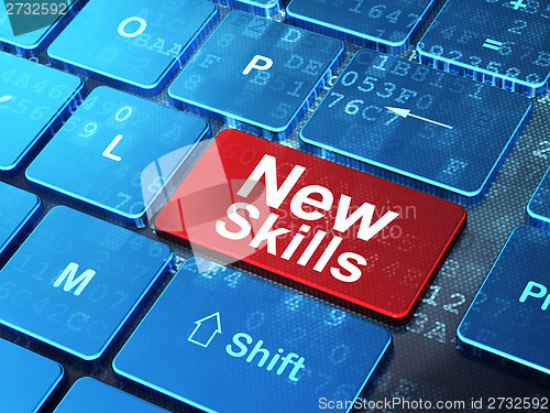 Image of Education concept: New Skills on computer keyboard background