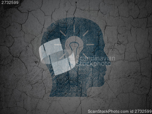 Image of Marketing concept: Head With Light Bulb on grunge wall background