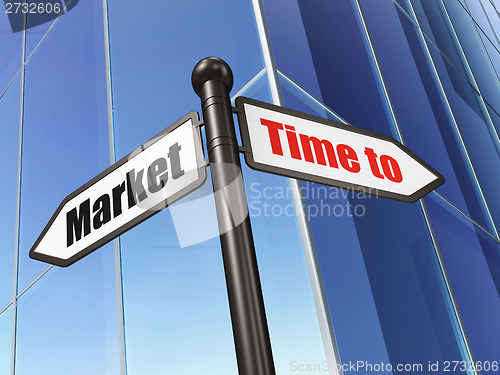 Image of Time concept: sign Time to Market on Building background