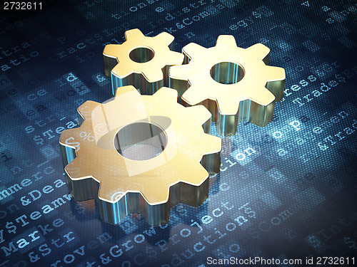 Image of Business concept: Golden Gears on digital background