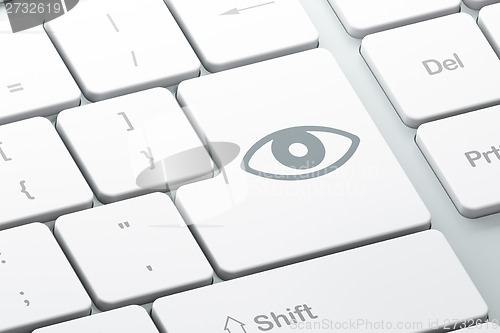 Image of Protection concept: Eye on computer keyboard background