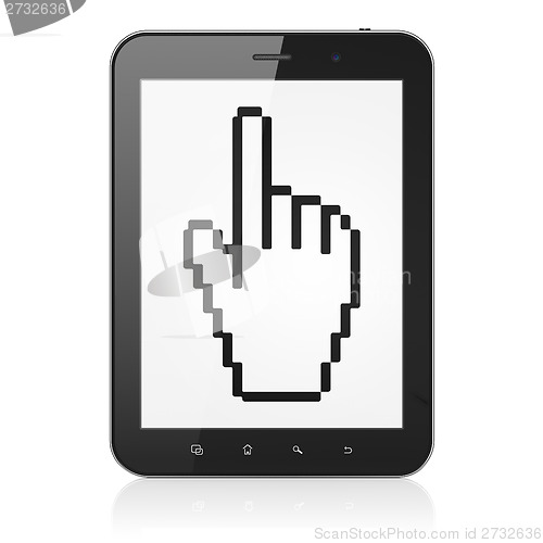 Image of Web design concept: Mouse Cursor on tablet pc computer