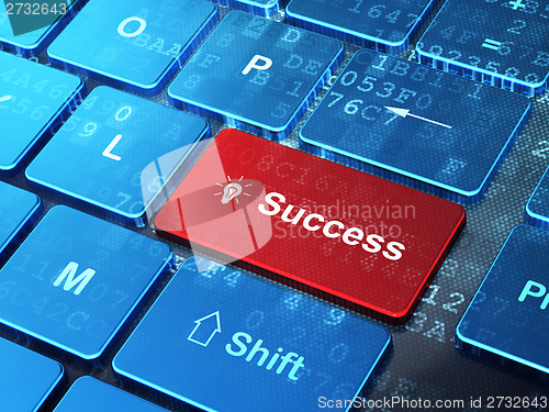 Image of Business concept: Light Bulb and Success on computer keyboard background