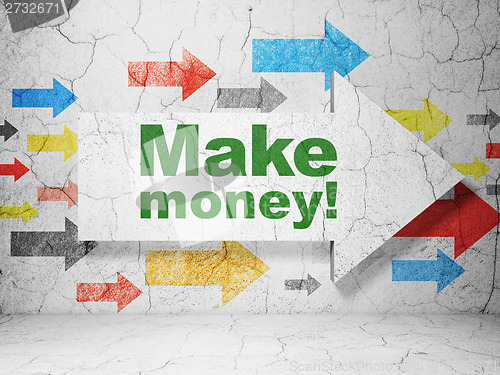 Image of Finance concept: arrow with Make Money! on grunge wall background