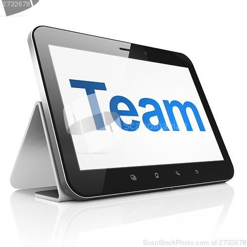 Image of Finance concept: Team on tablet pc computer