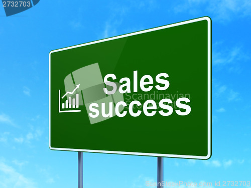 Image of Marketing concept: Sales Success and Growth Graph on road sign background