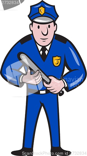 Image of Policeman With Night Stick Baton Standing