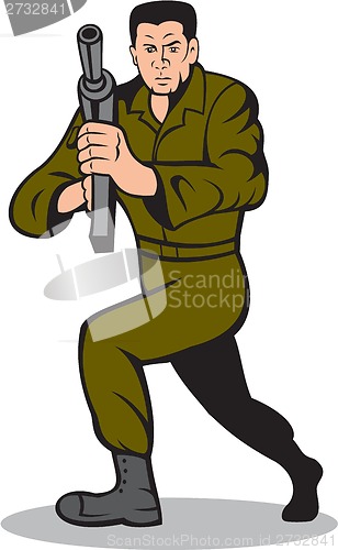 Image of Soldier Aiming Sub-Machine Gun Cartoon