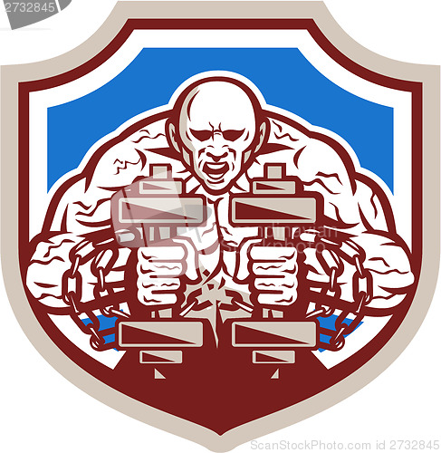 Image of Strongman Lifting Dumbbells Shield Retro
