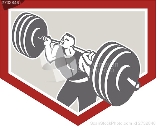 Image of Weightlifter Lifting Barbell Shield Retro
