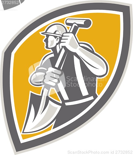 Image of Construction Worker Digging Shovel Retro