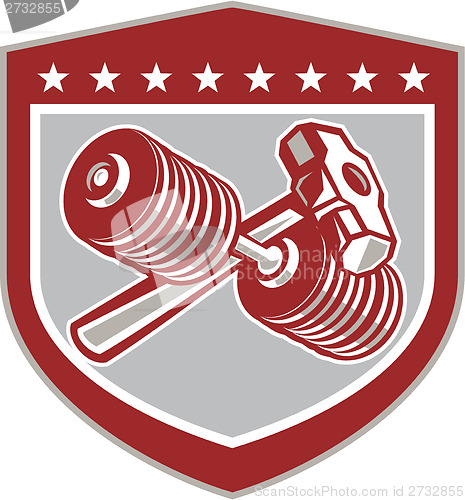 Image of Crossed Dumbbell and Sledgehammer Shield Retro