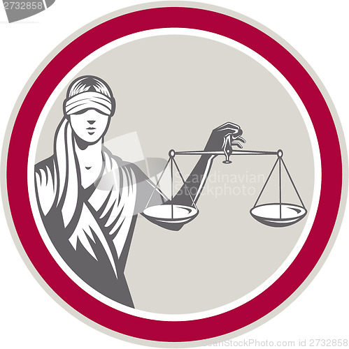 Image of Lady Blindfolded Holding Scales Justice Circle