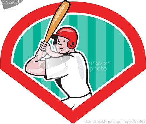 Image of Baseball Player Batting Diamond Cartoon