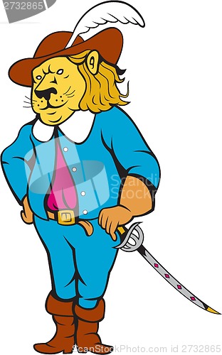 Image of Musketeer Lion Hat Sword Cartoon