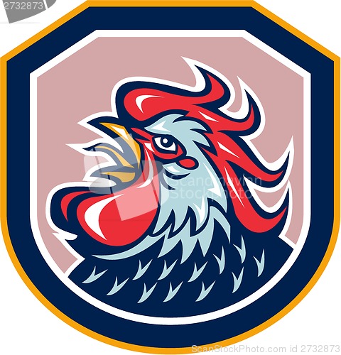 Image of Rooster Cockerel Crowing Shield Retro