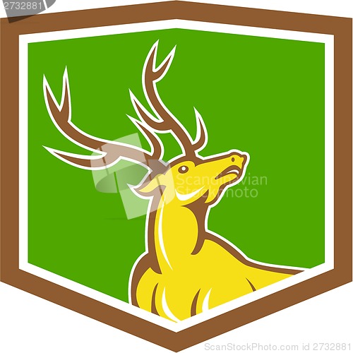 Image of Stag Deer Looking Up Shield Cartoon