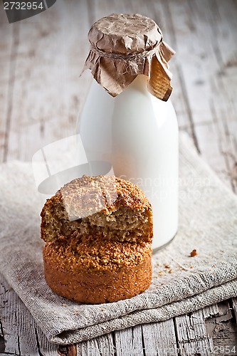 Image of bottle of fresh milk and fresh baked bread 