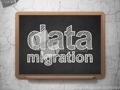 Image of Data concept: Data Migration on chalkboard background