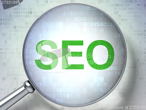 Image of SEO web design concept: SEO with optical glass