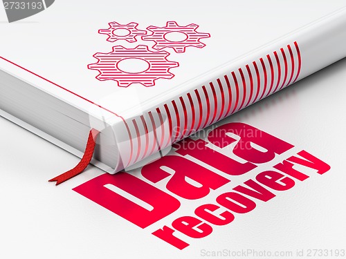 Image of Data concept: book Gears, Data Recovery on white background