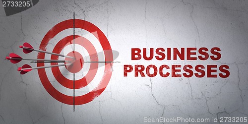 Image of Finance concept: target and Business Processes on wall background