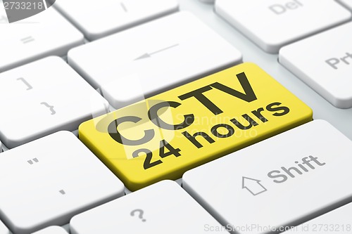 Image of Protection concept: CCTV 24 hours on computer keyboard background