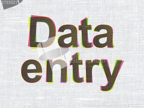 Image of Information concept: Data Entry on fabric texture background