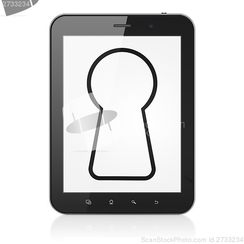 Image of Safety concept: Keyhole on tablet pc computer