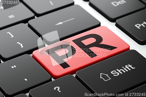 Image of Advertising concept: PR on computer keyboard background