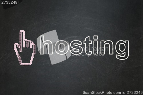 Image of Web design concept: Mouse Cursor and Hosting on chalkboard background
