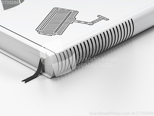Image of Protection concept: closed book, Cctv Camera on white background