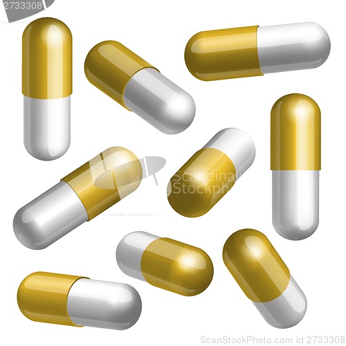 Image of Set of medical capsules in different positions
