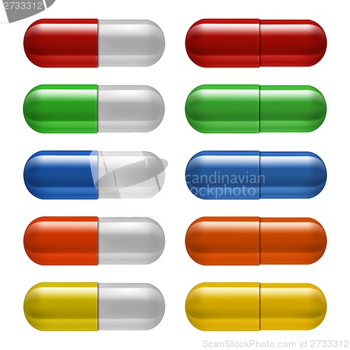 Image of Medical pills set, different colors