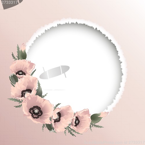 Image of Red poppies floral round frame, vector